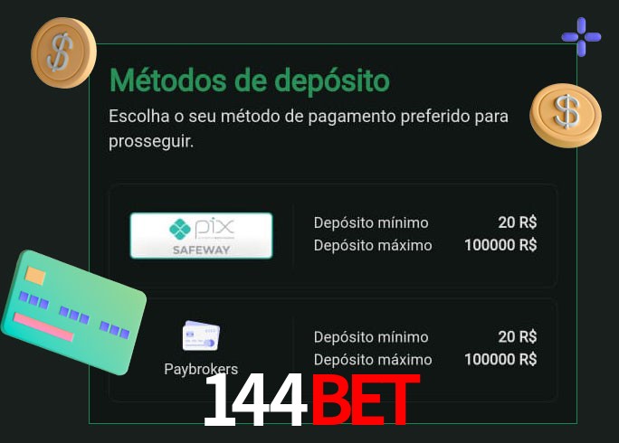 O cassino 144BET oferece uma grande variedade de métodos de pagamento